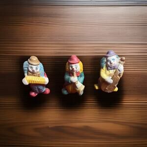 Vintage Set Of 3 Musician Clowns Ceramic Hand Painted